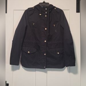 Love Tree Women's hooded lightweight military utility jacket Sz S Black